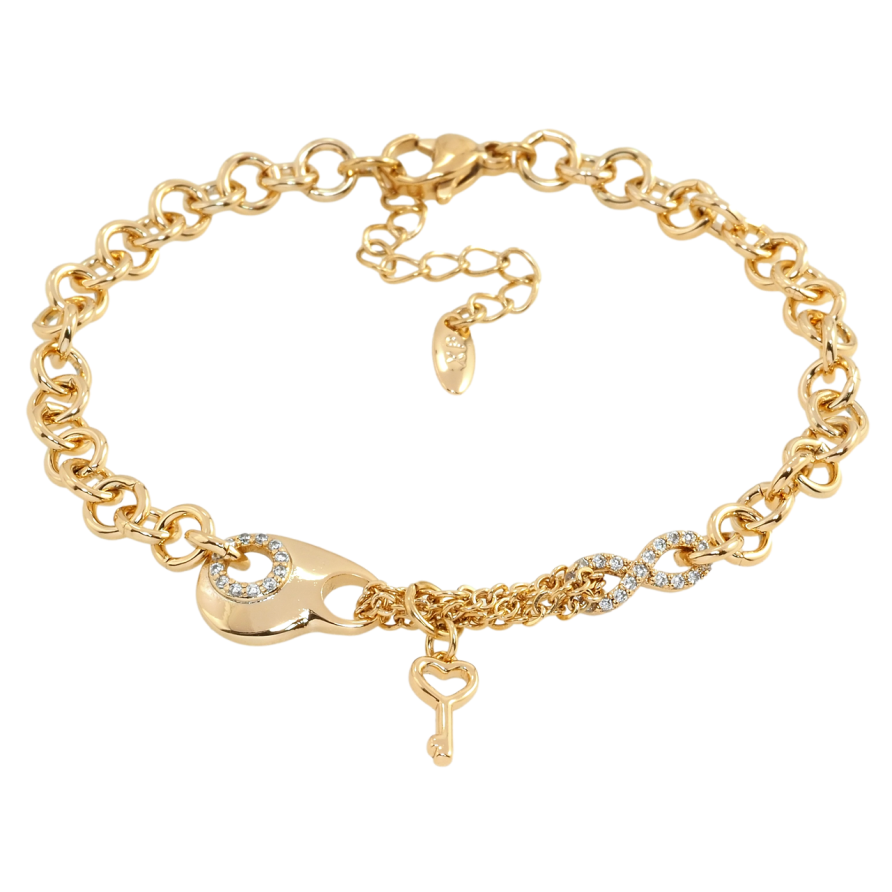 Браслет Xuping Позолота 18K Комбінований ланцюжок з підвіскою ключик довжина з дод. ланцюжком 17.5-21см х 5мм фото №1