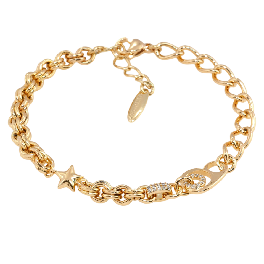 Браслет Xuping Позолота 18K Комбинированная цепочка с вставками длина с доп.цепочкой 17-20см х 5мм фото №1 Браслет Xuping Позолота 18K Комбинированная цепочка с вставками длина с доп.цепочкой 17-20см х 5мм фото №1