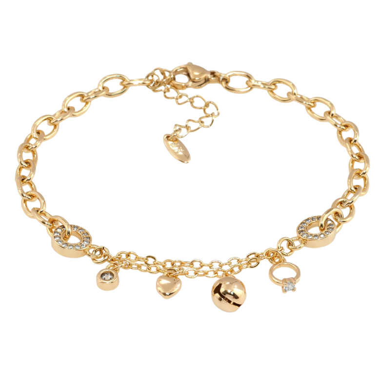 Браслет Xuping Позолота 18K Комбинированная цепочка с подвесками длина с доп.цепочкой 18-21.5см х 4мм фото №1 Браслет Xuping Позолота 18K Комбинированная цепочка с подвесками длина с доп.цепочкой 18-21.5см х 4мм фото №1