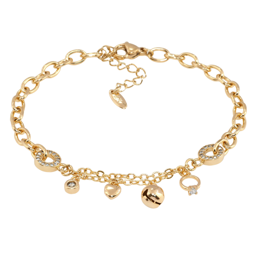 Браслет Xuping Позолота 18K Комбінований ланцюжок з підвісками довжина з дод. ланцюжком 18-21.5см х 4мм фото №1 Браслет Xuping Позолота 18K Комбінований ланцюжок з підвісками довжина з дод. ланцюжком 18-21.5см х 4мм фото №1