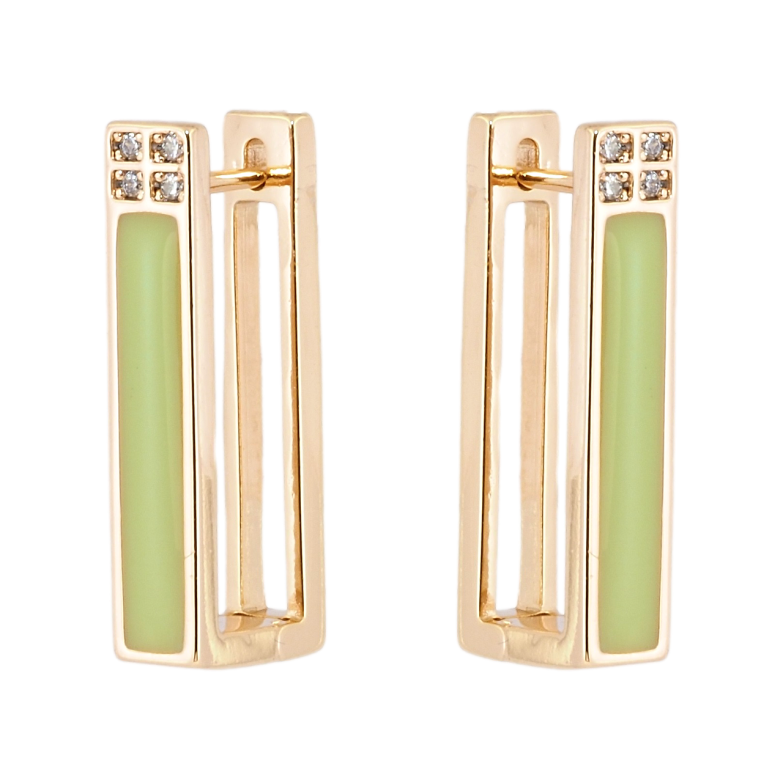 Серьги Xuping Позолота 18K английский замок Прокраска салатовой эмалью с инкрустацией цирконием фото №1 Серьги Xuping Позолота 18K английский замок Прокраска салатовой эмалью с инкрустацией цирконием фото №1