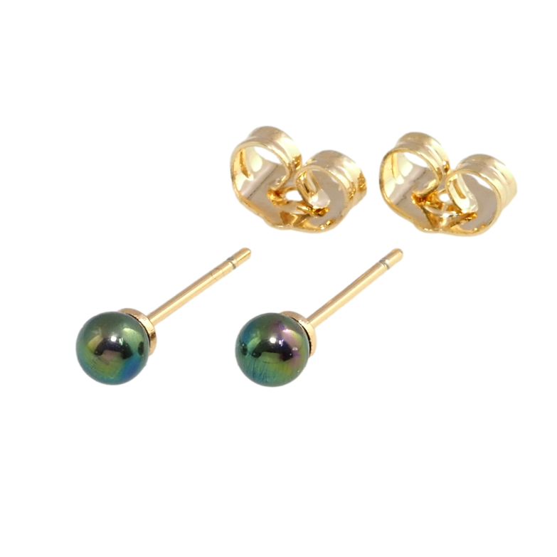 Сережки Xuping Позолота 18K пусети Чорні перлини ø 4мм фото №1