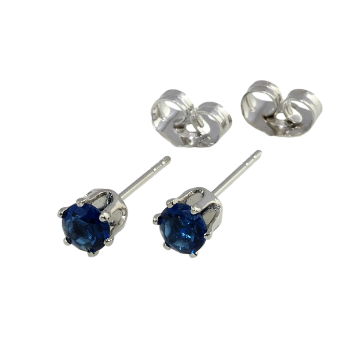 Серьги Xuping Родий пусеты Синие фианиты в 6-ти крапановой оправе ø 5мм фото №2