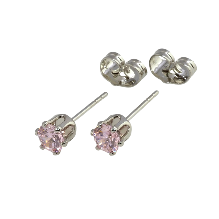 Сережки Xuping Родій пусети Рожеві фіаніти в 6-ти крапановій оправі ø 5мм фото №3 Сережки Xuping Родій пусети Рожеві фіаніти в 6-ти крапановій оправі ø 5мм фото №3