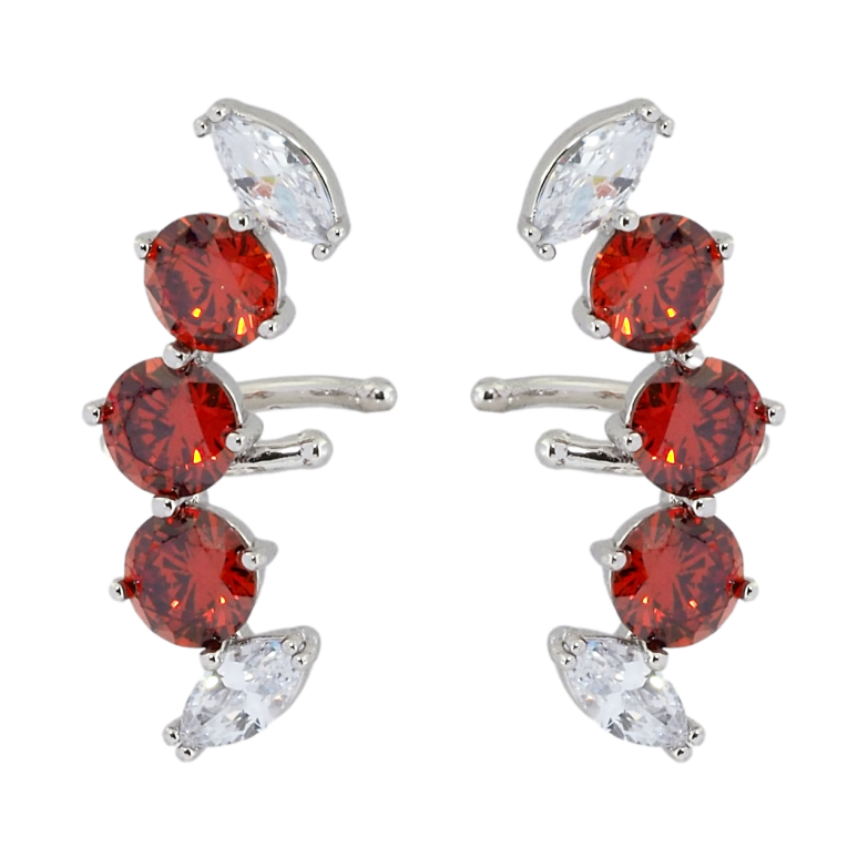 Серьги Xuping Родий каффы Дуги с красными и белыми фианитами фото №1 Серьги Xuping Родий каффы Дуги с красными и белыми фианитами фото №1