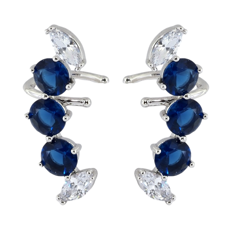 Серьги Xuping Родий каффы Дуги с синими и белыми фианитами фото №1