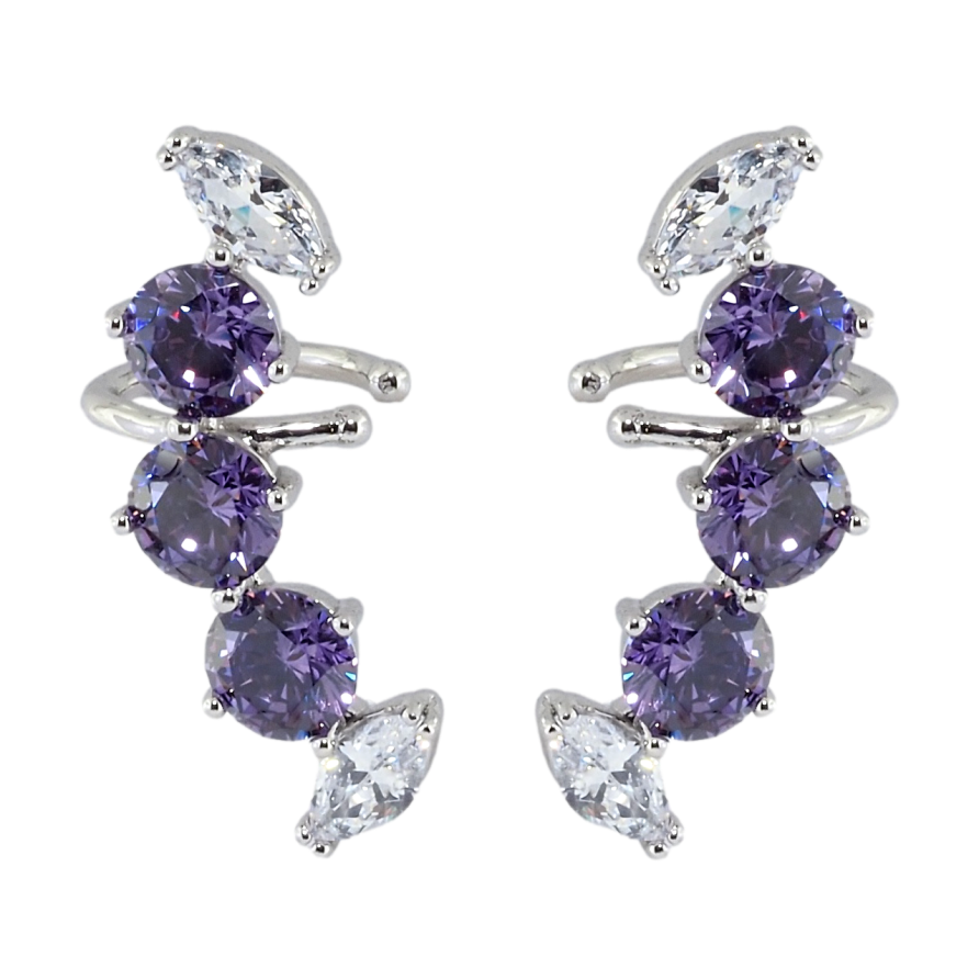 Серьги Xuping Родий каффы Дуги с сиреневыми и белыми фианитами фото №1 Серьги Xuping Родий каффы Дуги с сиреневыми и белыми фианитами фото №1