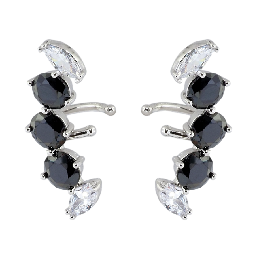 Сережки Xuping Родій кафи Дуги з чорнии і білими фіанітами фото №1 Сережки Xuping Родій кафи Дуги з чорнии і білими фіанітами фото №1