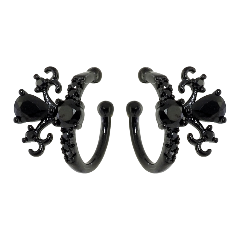 Серьги Xuping Позолота Black (черное золото) каффы Инкрустация черным цирконием фото №1