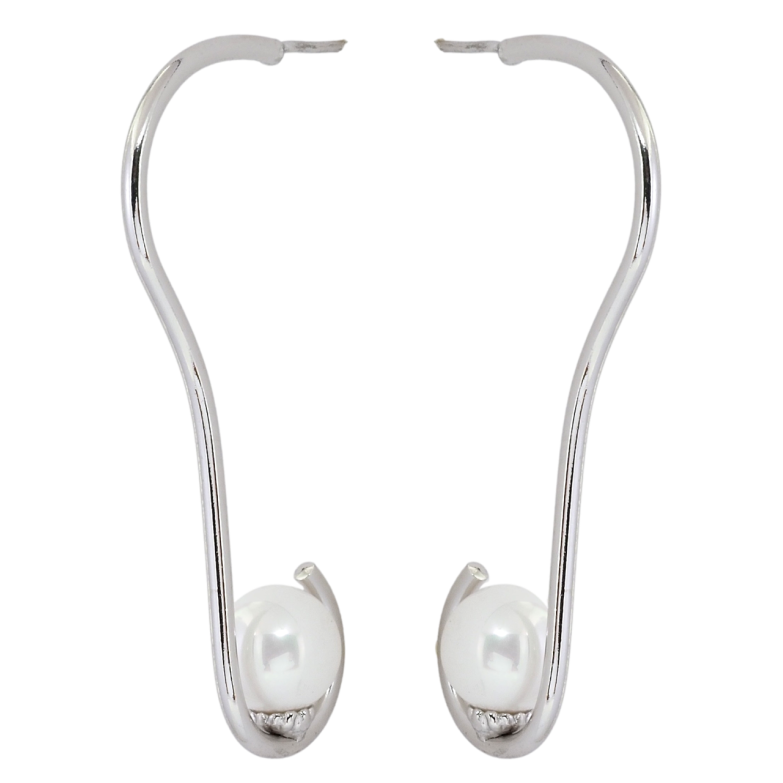 Серьги Xuping Родий пусеты Фигурные дуги с жемчужинами фото №1