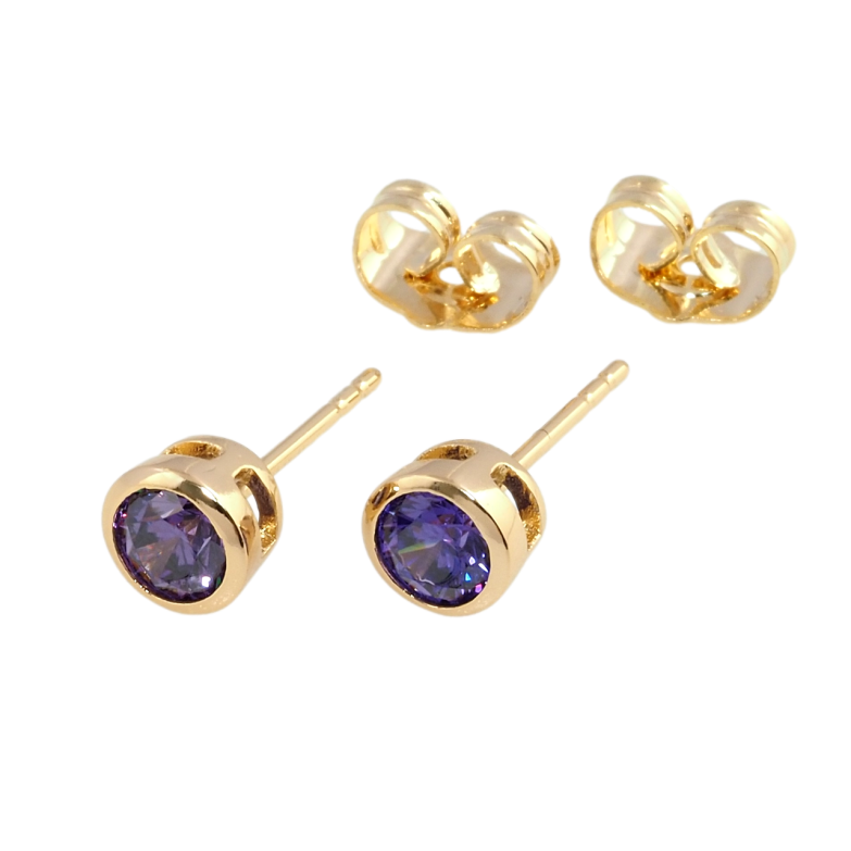 Сережки Xuping Позолота 18K пусети Бузкові фіаніти в ободковій оправі ø 6мм фото №1