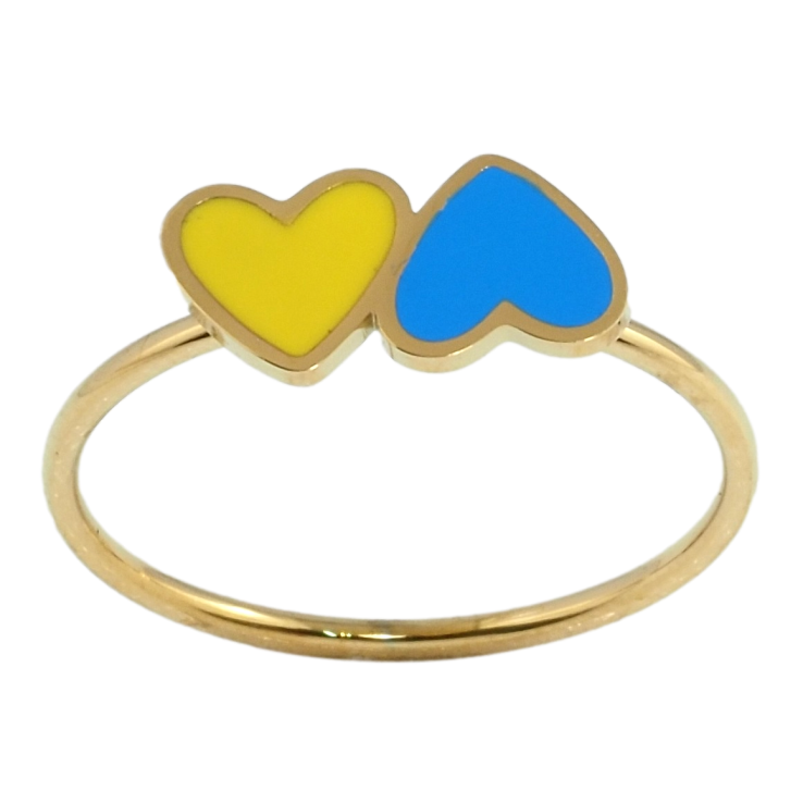 Каблучка Xuping TTM Stainless Steel колір 14К Сердечки жовто-блакитні фото №5 Каблучка Xuping TTM Stainless Steel колір 14К Сердечки жовто-блакитні фото №5