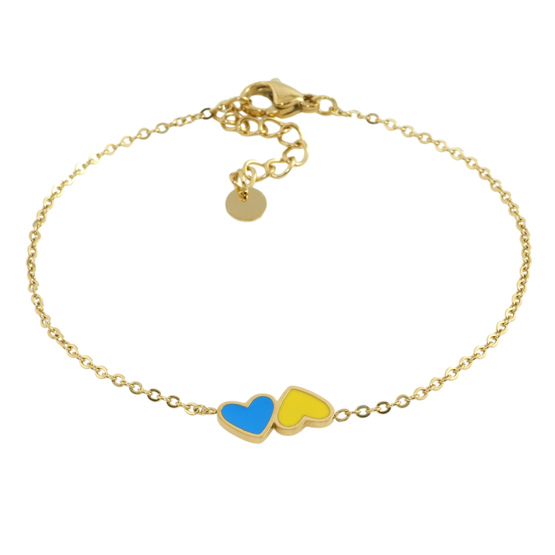 Браслет Xuping TTM Stainless Steel колір 14К Серця жовто-блакитні розмір 17.5-20.5см х 1мм фото №1 Браслет Xuping TTM Stainless Steel колір 14К Серця жовто-блакитні розмір 17.5-20.5см х 1мм фото №1