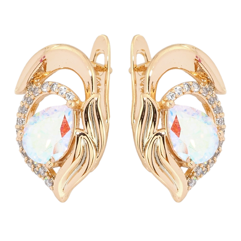 Сережки Xuping Позолота 18K англійський замок Декоративний орнамент з райдужним фіанітом фото №1
