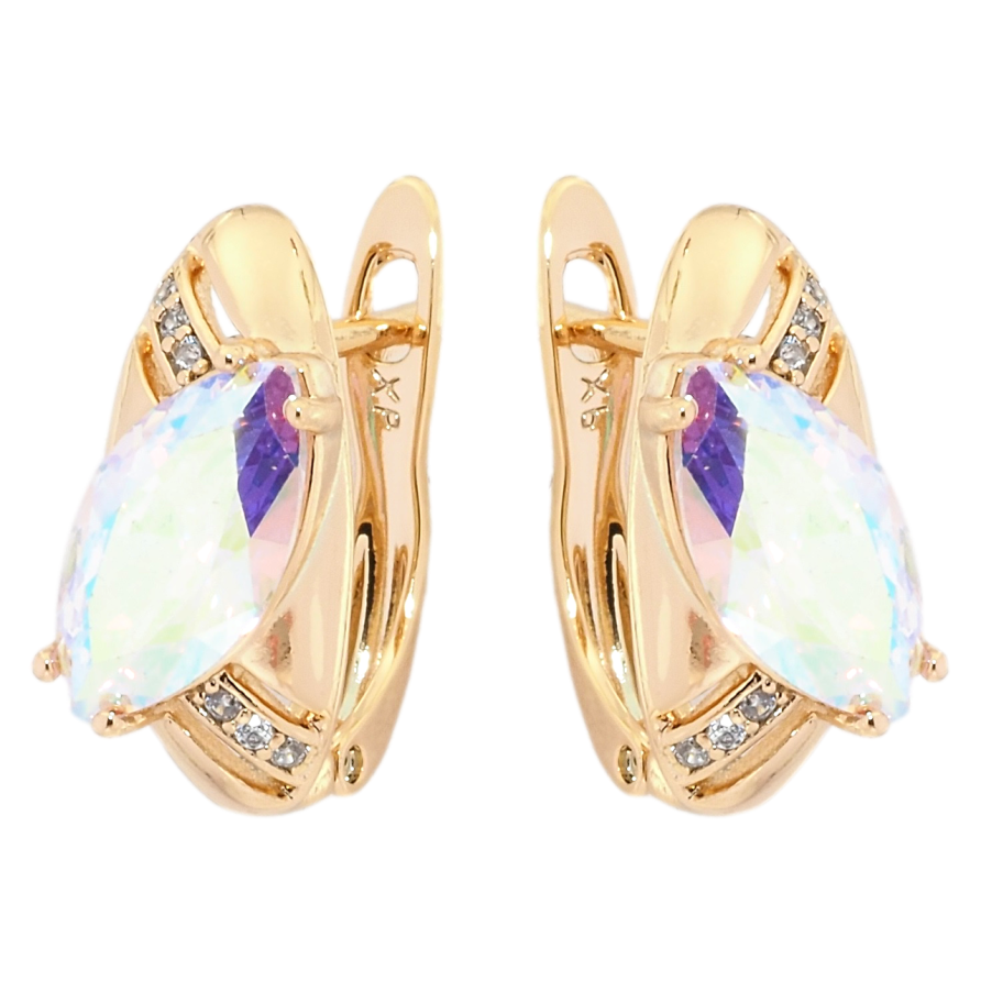 Сережки Xuping Позолота 18K англійський замок Овали з райдужними фіанітами фото №1