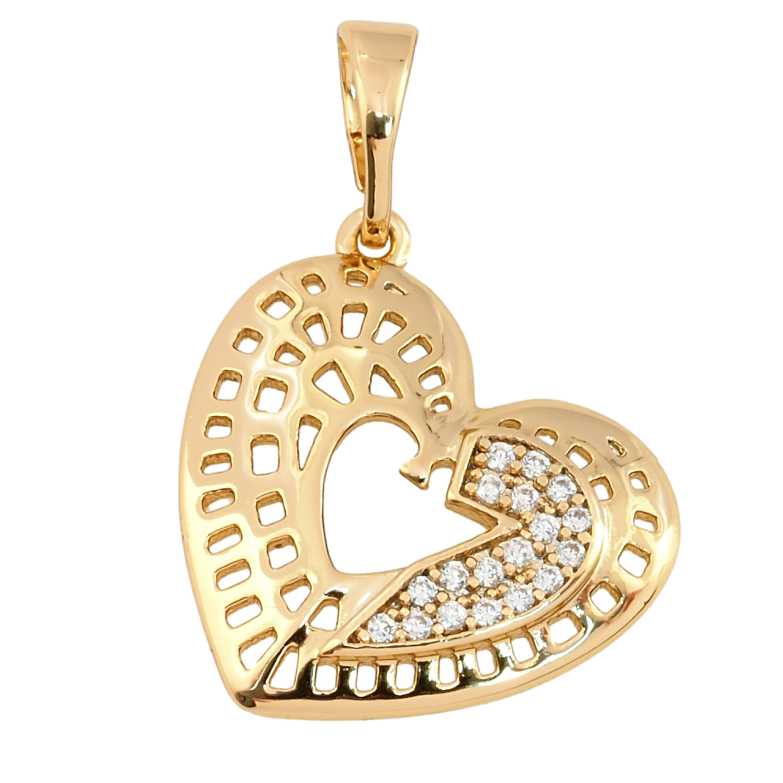 Кулон Xuping Позолота 18K Різьблене серце з цирконієм для ланцюжка до 5мм фото №1