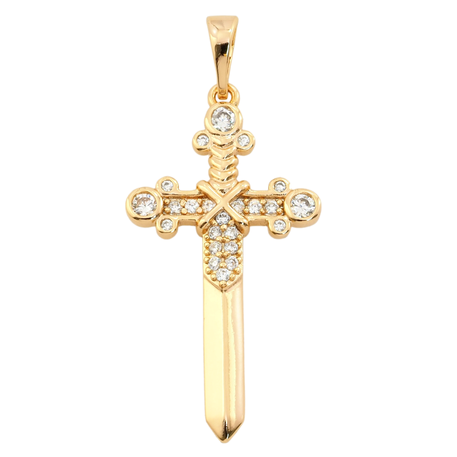 Кулон Xuping Позолота 18K Крест в виде меча с цирконием для цепочки до 5мм фото №1 Кулон Xuping Позолота 18K Крест в виде меча с цирконием для цепочки до 5мм фото №1