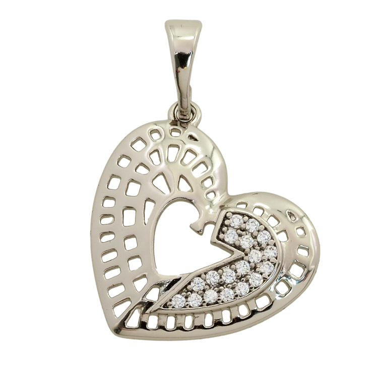 Кулон Xuping Родій Різьблене сердечко з цирконієм для ланцюжка до 5мм фото №4