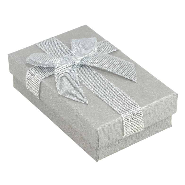 Подарочная коробка серая с бантом Универсальная (Кольцо, Кулон, Серьги) Размер 5х8см, h= 2.5см цена за 1 шт. фото №1