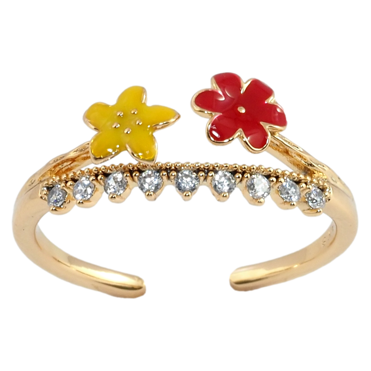 Кольцо Xuping Позолота 18K Желтый и красный цветочки фото №2 Кольцо Xuping Позолота 18K Желтый и красный цветочки фото №2