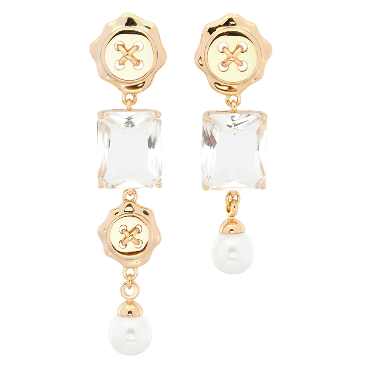 Сережки Xuping QQMM Позолота 18K пусети Асиметричні підвіски з фіанітами та перлами фото №16