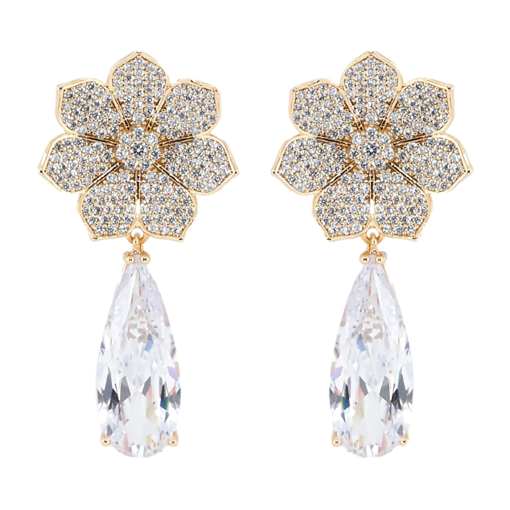 Сережки Xuping QQMM Позолота 18K пусети Квіти з інкрустацією цирконієм та підвіскою фіаніт фото №13