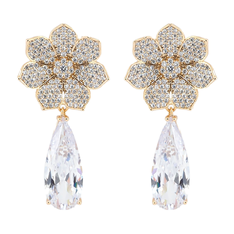 Сережки Xuping QQMM Позолота 18K пусети Квіти з інкрустацією цирконієм та підвіскою фіаніт фото №1 Сережки Xuping QQMM Позолота 18K пусети Квіти з інкрустацією цирконієм та підвіскою фіаніт фото №1