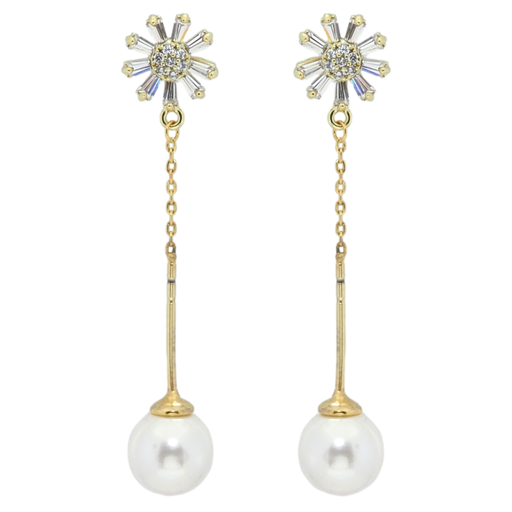 Сережки Xuping QQMM Позолота 14K пусети Кристальні квіточки з перлинними підвісками фото №20