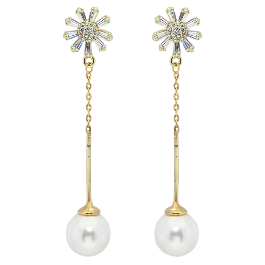 Сережки Xuping QQMM Позолота 14K пусети Кристальні квіточки з перлинними підвісками фото №1 Сережки Xuping QQMM Позолота 14K пусети Кристальні квіточки з перлинними підвісками фото №1