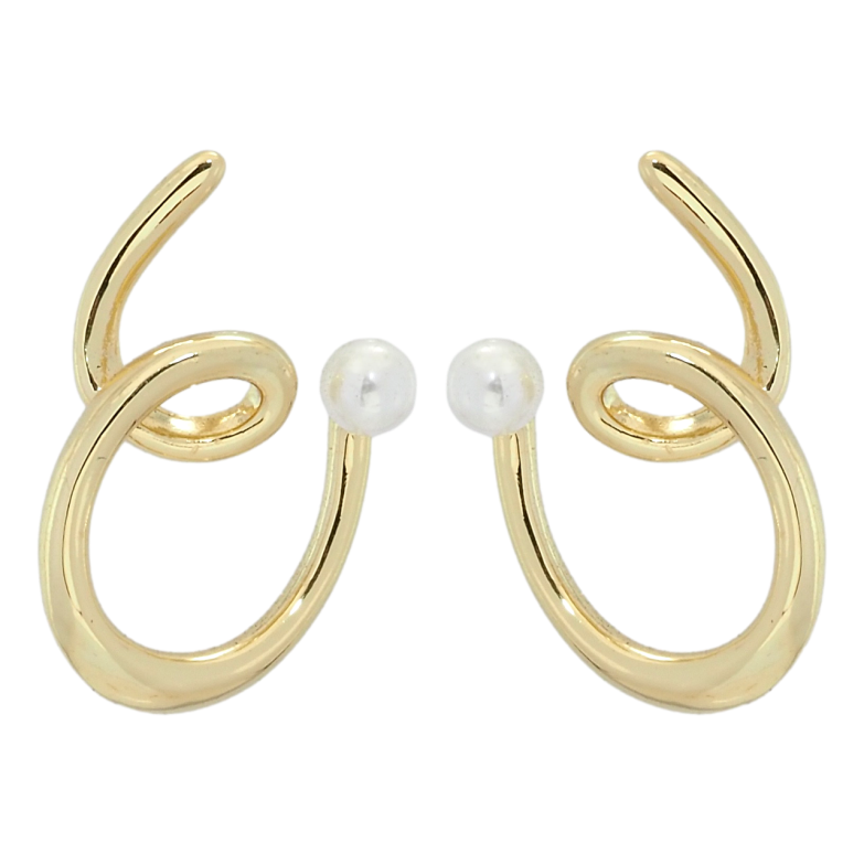 Сережки Xuping QQMM Позолота 14K пусети Завитки з перлинами фото №1 Сережки Xuping QQMM Позолота 14K пусети Завитки з перлинами фото №1
