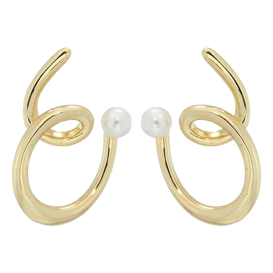 Сережки Xuping QQMM Позолота 14K пусети Завитки з перлинами фото №1 Сережки Xuping QQMM Позолота 14K пусети Завитки з перлинами фото №1