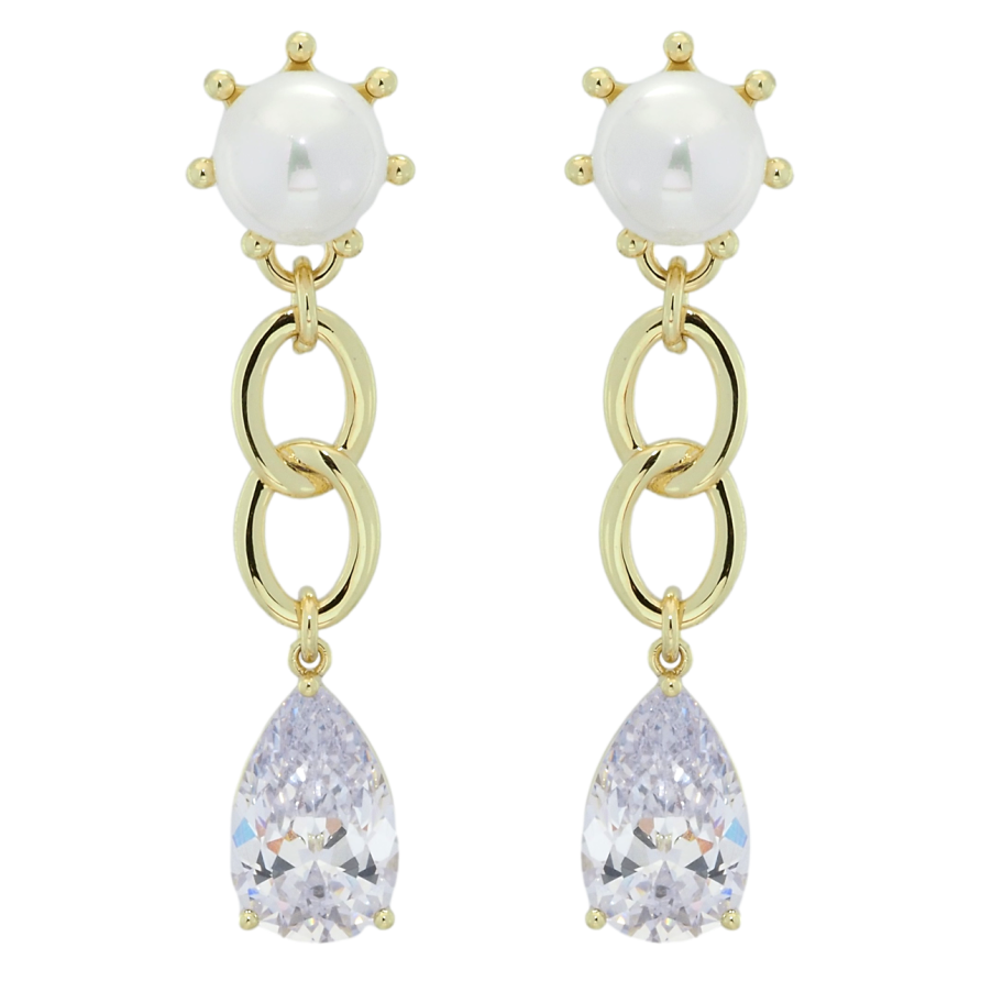 Сережки Xuping QQMM Позолота 14K пусети Декоративні підвіски з перлами та фіанітами фото №1 Сережки Xuping QQMM Позолота 14K пусети Декоративні підвіски з перлами та фіанітами фото №1