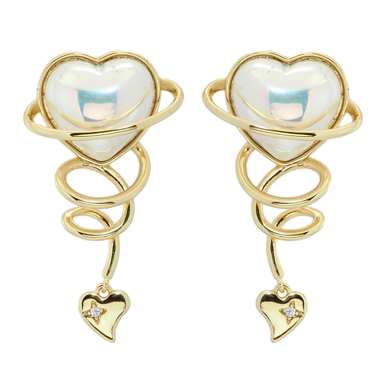 Серьги Xuping QQMM Позолота 14K пусеты Перламутровое сердце фото №1