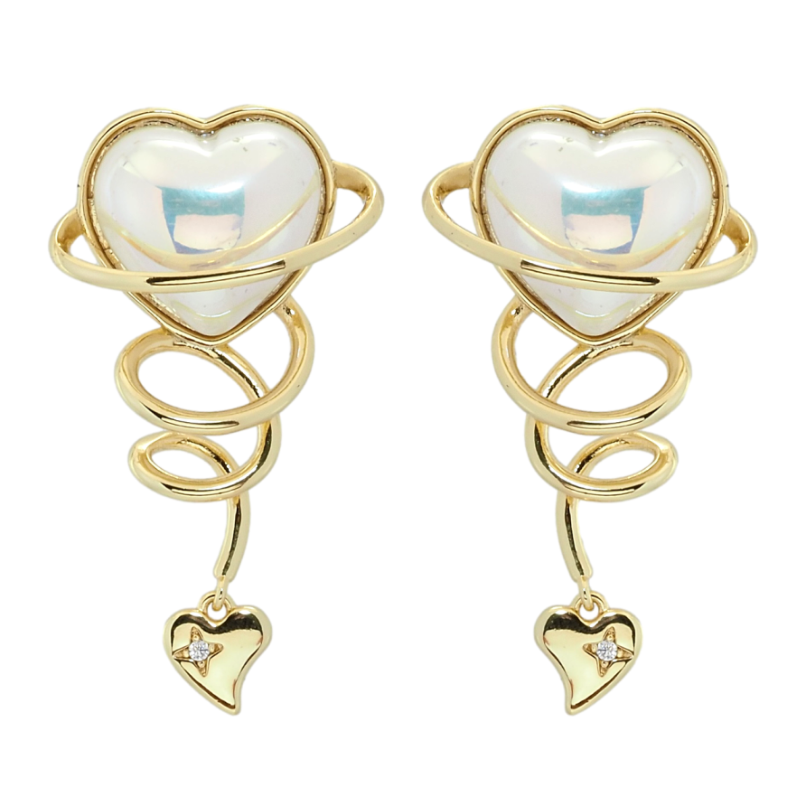 Сережки Xuping QQMM Позолота 14K пусети Перламутрове серце фото №1 Сережки Xuping QQMM Позолота 14K пусети Перламутрове серце фото №1