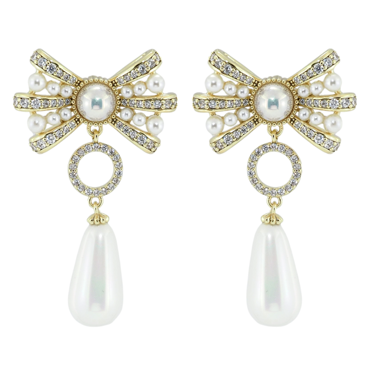 Сережки Xuping QQMM Позолота 14K пусети Перлинні банти з підвісками фото №18