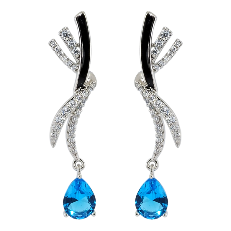 Сережки Xuping QQMM Родій пусети Декоративні підвіски з блакитними фіанітами фото №2 Сережки Xuping QQMM Родій пусети Декоративні підвіски з блакитними фіанітами фото №2