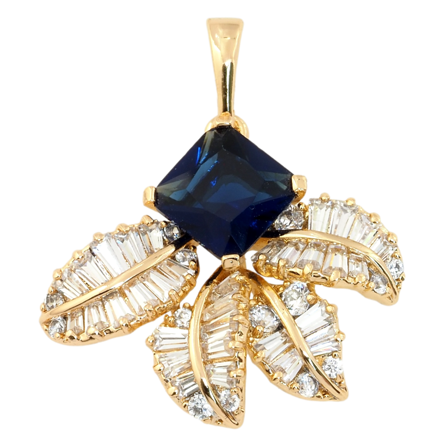 Кулон Xuping Позолота 18K Синій фіаніт з кришталевими листочками для ланцюжка до 6мм фото №1 Кулон Xuping Позолота 18K Синій фіаніт з кришталевими листочками для ланцюжка до 6мм фото №1