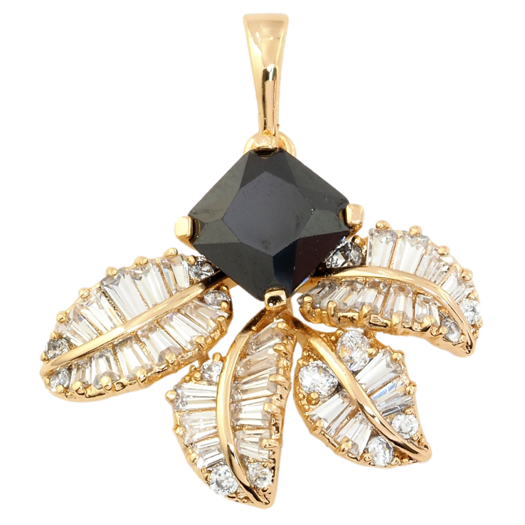 Кулон Xuping Позолота 18K Черный фианит с кристальными листочками для цепочки до 6мм фото №2
