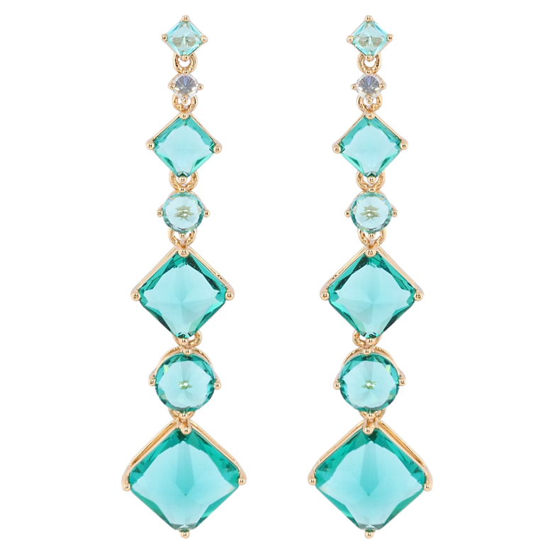 Серьги Xuping Позолота 18K пусеты Кристальные подвески с бирюзовыми фианитами фото №1