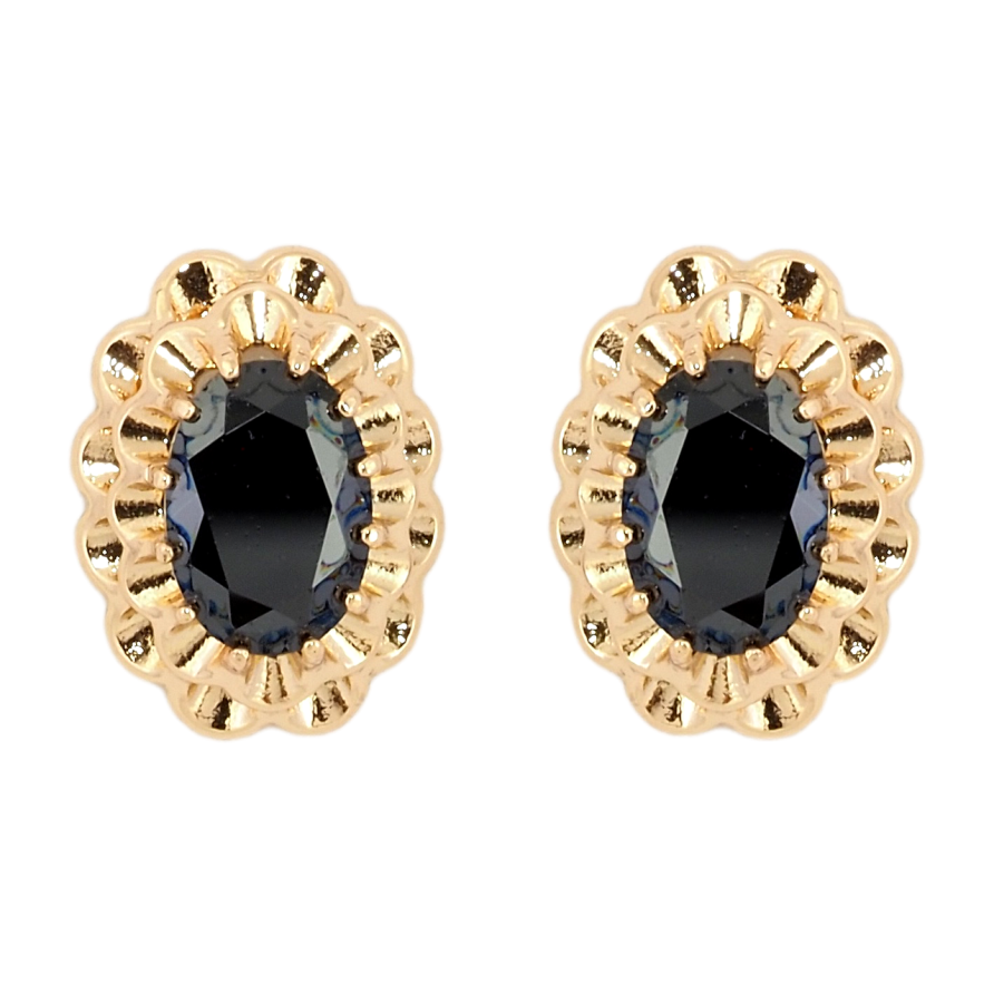 Серьги Xuping Позолота 18K пусеты Декоративные овалы с черными фианитами фото №1 Серьги Xuping Позолота 18K пусеты Декоративные овалы с черными фианитами фото №1