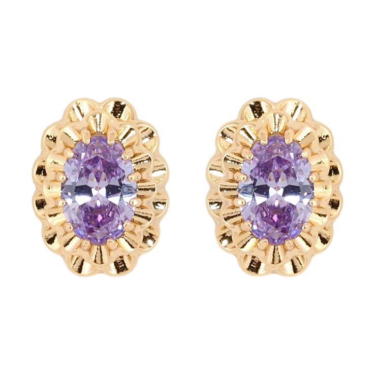 Серьги Xuping Позолота 18K пусеты Декоративные овалы с сиреневыми фианитами фото №11