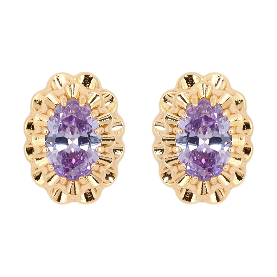 Серьги Xuping Позолота 18K пусеты Декоративные овалы с сиреневыми фианитами фото №1