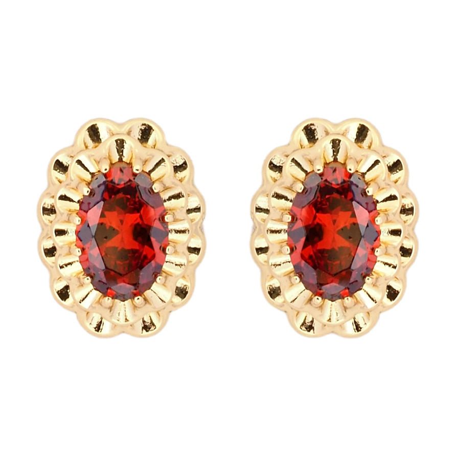 Серьги Xuping Позолота 18K пусеты Декоративные овалы с красными фианитами фото №1 Серьги Xuping Позолота 18K пусеты Декоративные овалы с красными фианитами фото №1