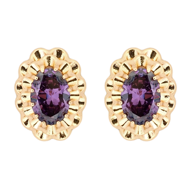 Серьги Xuping Позолота 18K пусеты Декоративные овалы с фиолетовыми фианитами фото №1