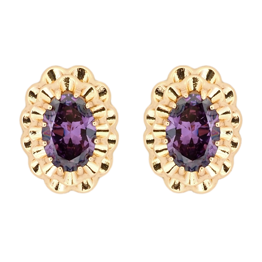 Серьги Xuping Позолота 18K пусеты Декоративные овалы с фиолетовыми фианитами фото №1