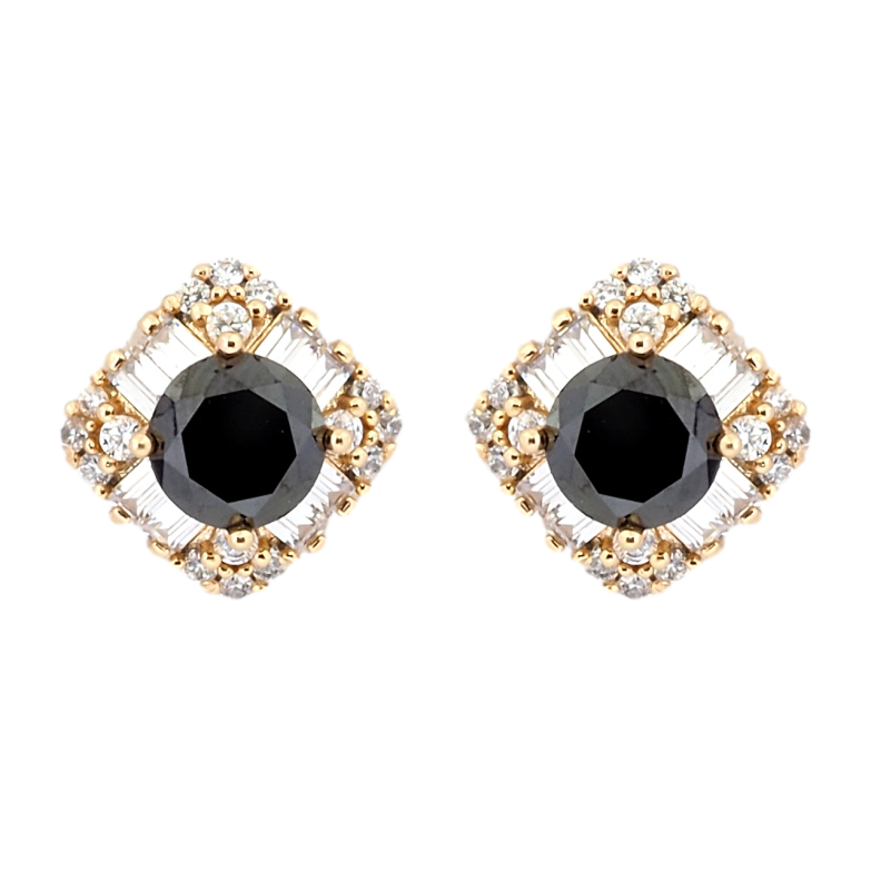 Серьги Xuping Позолота 18K пусеты Кристальные ромбы с черными фианитами 10х10мм фото №1