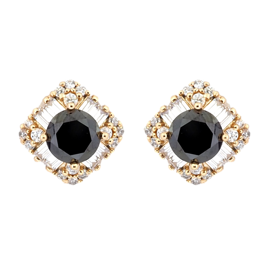 Сережки Xuping Позолота 18K пусети Кришталеві ромби з чорними фіанітами 10х10мм фото №1