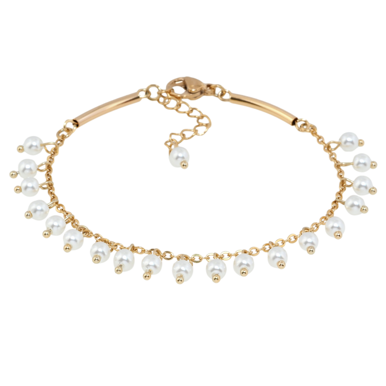 Браслет Xuping Позолота 18K Цепочка с жемчужными бусинами длина с доп.цепочкой 17-20см х 2мм фото №1