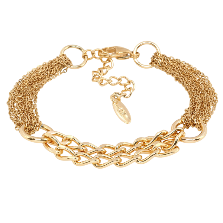 Браслет Xuping Позолота 18K Пучок комбінованих ланцюжків довжина з дод. ланцюжком 19-23см х 10мм фото №2 Браслет Xuping Позолота 18K Пучок комбінованих ланцюжків довжина з дод. ланцюжком 19-23см х 10мм фото №2