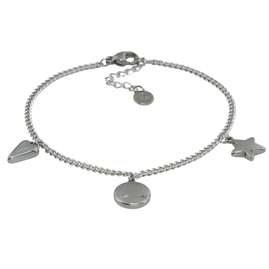 Браслет Xuping ТТМ Stainless Steel цвет Родий Цепочка с подвесками длинна с доп.цепочкой 17.5-21см х 2мм фото №1 Браслет Xuping ТТМ Stainless Steel цвет Родий Цепочка с подвесками длинна с доп.цепочкой 17.5-21см х 2мм фото №1